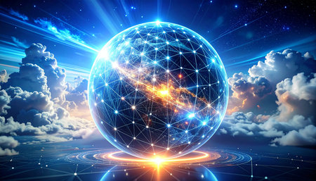 Global network connection and data exchanges over the world. 3D renderingの素材