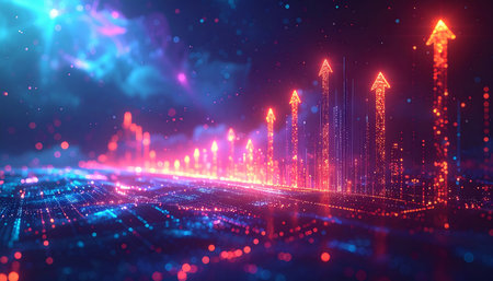 3d rendering of abstract digital background with glowing arrows. 3d illustrationの素材