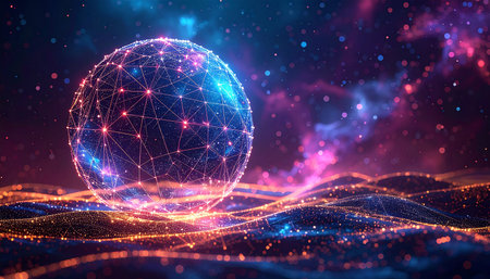 Abstract polygonal sphere on dark background. 3D Renderingの素材