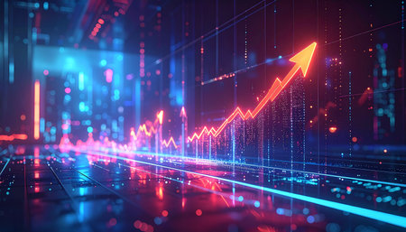 3d rendering of stock market graph on digital background. Business and finance concept.の素材