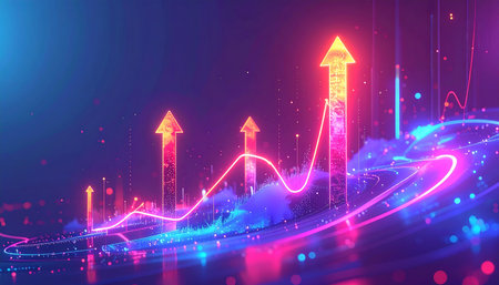 Futuristic abstract background with neon glowing business graph. Vector illustrationの素材