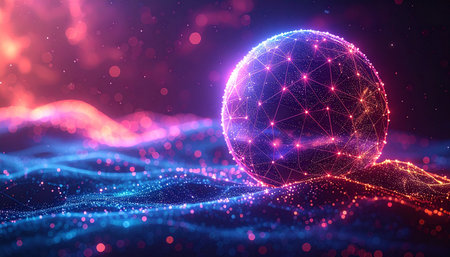 Abstract polygonal sphere with connecting dots and lines. Connection structure. 3d renderingの素材