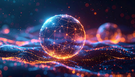 Global network connection. 3d illustration. Abstract polygonal sphere.の素材