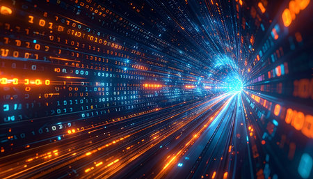 Digital data flow in the tunnel with motion blur. 3d renderingの素材