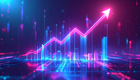 3d rendering stock market graph on abstract technology background. Business and finance concept.の素材