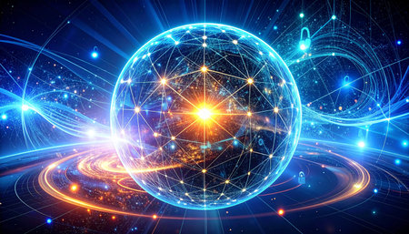 Glowing globe with lines and connections on dark background. 3D renderingの素材