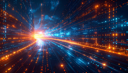 Digital data flow on a dark background. 3d rendering toned image double exposureの素材