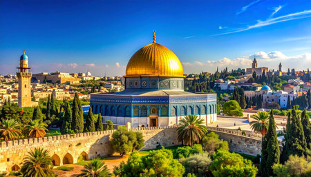 Panoramic view of Dome of the Rock and Dome of the Rock in Jerusalem, Israelの素材