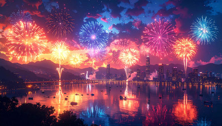 Fireworks at hong kong in new year festival 2016.の素材