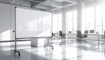 Interior of modern conference room with blank whiteboard on the wall. 3d renderingの素材