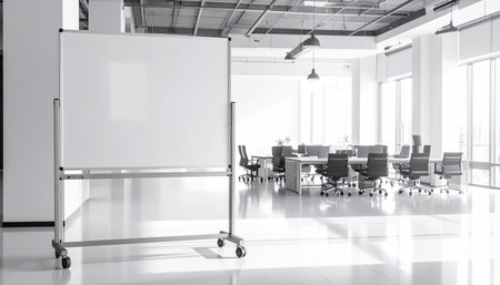 Blank whiteboard in modern conference room. 3D Renderingの素材
