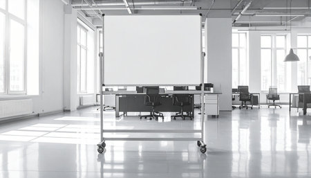Modern conference room interior with blank white poster on the wall. 3D Renderingの素材