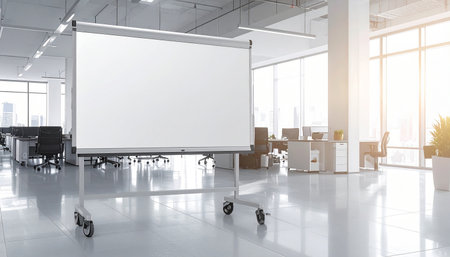 Modern conference room interior with blank white poster on wall. Mock up, 3D Renderingの素材