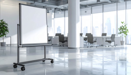 Blank whiteboard in modern conference room interior. 3D renderingの素材