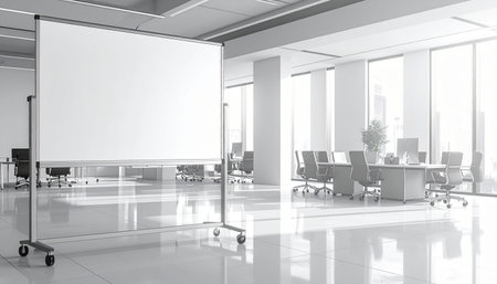 Modern conference room interior with blank white poster on the wall. 3D Renderingの素材