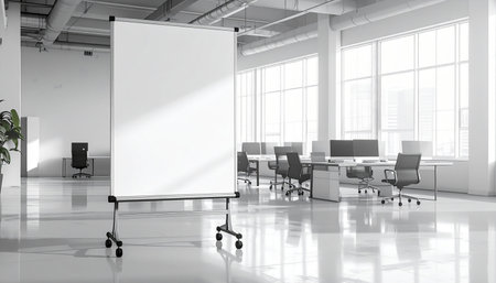 Modern office interior with blank whiteboard on the wall. Mock up, 3D Renderingの素材