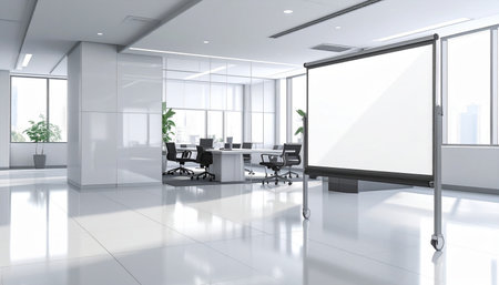 Modern office interior with blank billboard. Mock up, 3D Renderingの素材