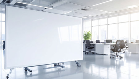 Modern office interior with blank white poster on wall. Mock up, 3D Renderingの素材