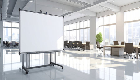 Interior of modern conference room with blank whiteboard. 3D Renderingの素材