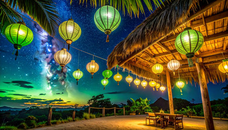 Hanging lanterns on the beach in Chiang Mai, Thailandの素材