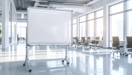 Blank white poster in modern conference room. 3d rendering.の素材