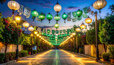 Lanterns and lanterns decorate the streets of Kuala Lumpur, Malaysia.の素材