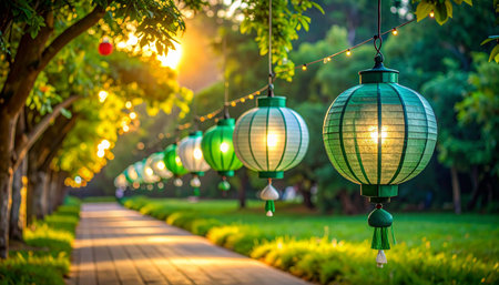 Lanterns in the garden at sunset time,Thailand.の素材