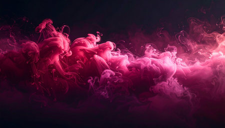 Red and pink steam on a black isolated background. Background from the smoke of vapeの素材