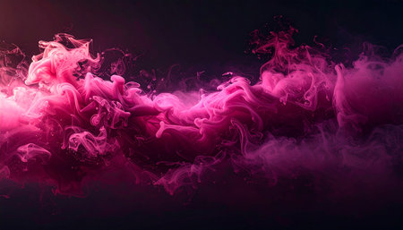 Abstract pink smoke on black background. Fantasy fractal design. Psychedelic digital art. 3D rendering.の素材
