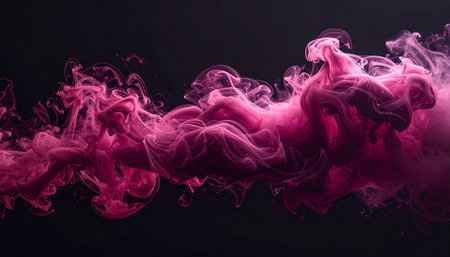 Pink and red smoke on a black background. Background from the smoke of vapeの素材