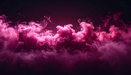 Pink and purple smoke isolated on black background. Fantasy fractal design. 3D rendering.の素材