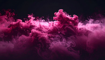 Purple and pink smoke on black background. Fantasy fractal design. Digital art. 3D rendering.の素材