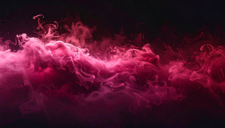 Pink and red cloud of smoke on a black background. Background from the smoke of vapeの素材