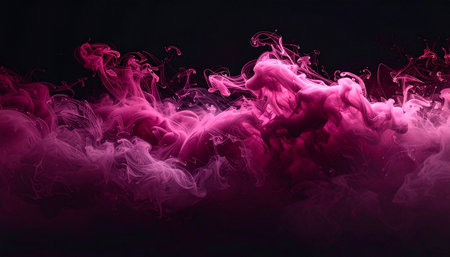 Abstract background of red and pink smoke from vape on a black backgroundの素材