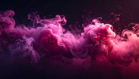 Colorful pink and red smoke on a black background. Abstract backgroundの素材