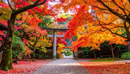 Beautiful maple tree with red maple leaf in japanese gardenの素材
