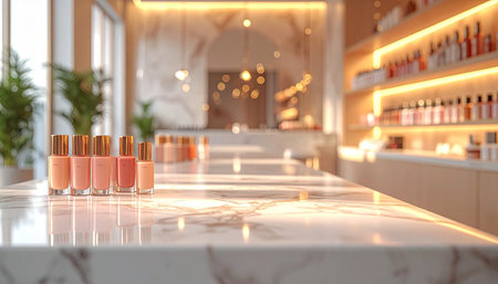 3d render of nail polish bottlesle counter in beauty salonの素材