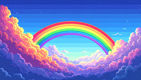 Rainbow in the sky. Vector illustration of a cartoon style.の素材
