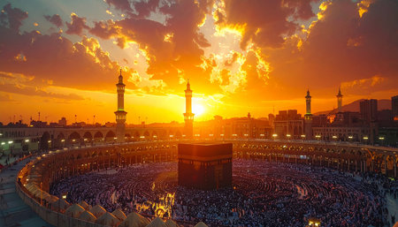 Muslim pilgrims from all over the world gathered to perform Umrah or Hajj at the Haram Mosque in Mecca, Saudi Arabia, days of Hajjの素材