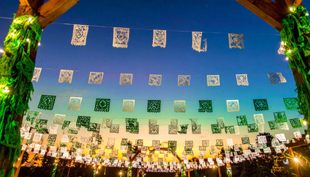The prayer flags of Kuala Lumpur at night.の素材