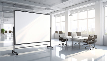 Modern conference room interior with blank poster on wall. 3D Renderingの素材