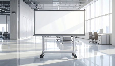 Blank white board in modern office interior. 3D Renderingの素材