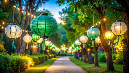 lanterns in the garden at night, chiangmai Thailandの素材