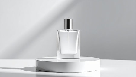 Perfume bottle mockup on white background. 3D renderingの素材