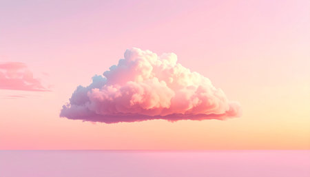 3D illustration of a fluffy cloud in the sky at sunset.の素材