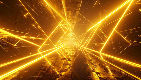 abstract futuristic tunnel with glowing lines, 3d rendering digital illustrationの素材