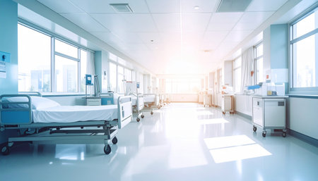 Hospital room with bed and medical equipment. 3d rendering.の素材