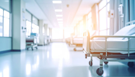 Blurred image of business people walking in the lobby of a modern office buildingの素材