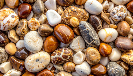 Colorful stones background. Close up of various sea pebbles.の素材
