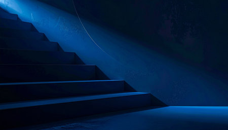 staircase in dark room with blue light, 3d renderingの素材